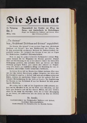 "Die Heimat" dem "Reichsbund Volkstum und Heimat" angegliedert.