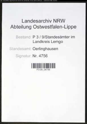 Heiratsregister Standesamt Oerlinghausen