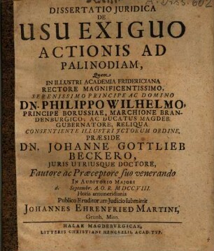 Dissertatio iuridica de usu exiguo actionis ad palinodiam
