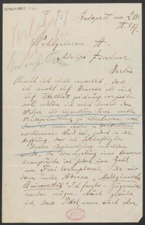 Brief an Adolph Fürstner an Adolph Fürstner  : 20.02.1877
