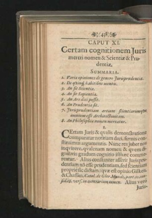 Caput XI. Certam cognitionem Iuris mereri nomen & Scientiae & Prudentiae.