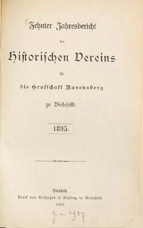 Jahresbericht des Historischen Vereins für die Grafschaft Ravensberg. 10. 1895