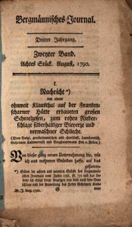 Bergmännisches Journal. 3,2. 1790, St. 8 (Aug.)