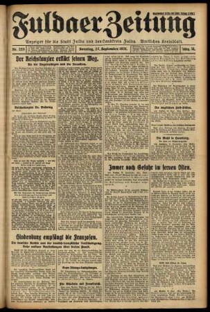 Erste Ausgabe vom Sonntag, den 27. September 1931.