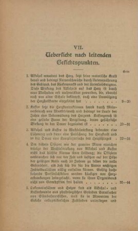 VII. Uebersicht nach leitenden Gesichtspunkten
