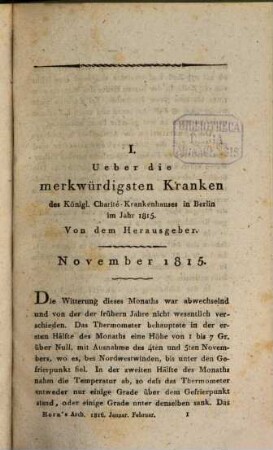 Archiv für medizinische Erfahrung. [29]. 1816