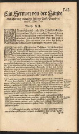 Ein Sermon von der Sünde oder lesterung wider den heiligen Geist ...