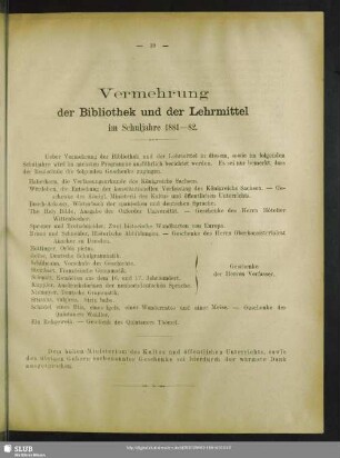 Vermehrung der Bibliothek und der Lehrmittel