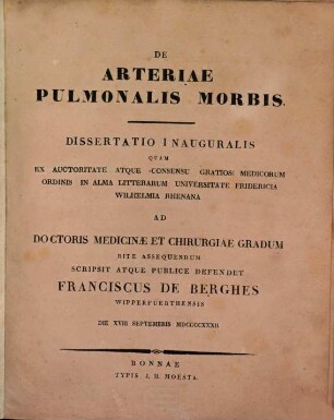 De arteriae pulmonalis morbis : Dissertatio inauguralis