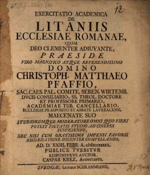 Exercitatio acad. de litaniis ecclesiae Romanae