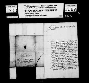 Korrespondenz zwischen den Amtleuten zu Virneburg (Hartmann Gottfried von Steinkallenfels, Johann Hilgers, Friedrich Casimir Leitersperger und Marx Hitzler) und den Grafen von Löwenstein-Wertheim und der Kanzlei.