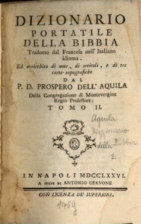 Dizionario Portatile Della Bibbia : Tradotto dal Francese nell'Italiano idioma, 2