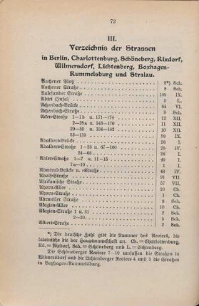 III. Verzeichnis der Strassen in Berlin, Charlottenburg, Schöneberg, Rixdorf, Wilmersdorf, Lichtenberg, Boxhagen-Rummelsburg und Stralau