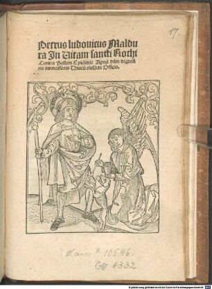 Vita sancti Rochi : mit Meßoffizium und Gedicht an den Leser von Theoderich Gresemund dem Jüngeren