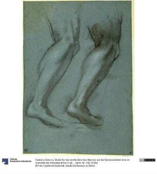 Studie für das rechte Bein des Mannes auf der Sprossenleiter links im Gemälde der Kreuzabnahme in der Capella di San Bernardino im Dom von Perugia