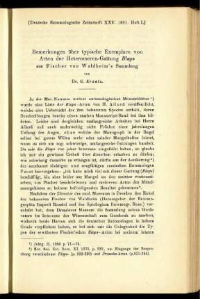 Bemerkungen über typische Exemplare von Arten der Heteromeren-Gattung Blaps aus Fischer von Waldheim's Sammlung