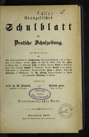 21: Evangelisches Schulblatt und deutsche Schulzeitung - 21.1877
