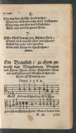 Ein Brautlied/ zu ehren gemacht dem Wolgebornen Graven und Herrn/ Herrn Andre Schlicken ...