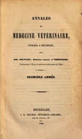 Annales de médecine vétérinaire. 1. 1852