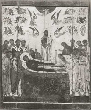 Entschlafen der Gottesmutter : Entschlafen der Gottesmutter. Ikonenmalerei; 160 x 133 cm (1201/1250; Nowgoroder Schule). Moskau: Tretjakow-Galerie