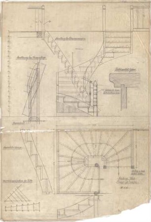 Dolmetsch, Theodor; Wart; Kirche - Treppe zur Empore (Grundriss, Abwicklungen, Fugenschnitt, Details)