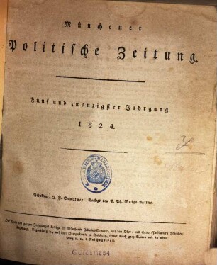 Münchener politische Zeitung : mit allerhöchstem Privilegium. 1824 = Jg. 25