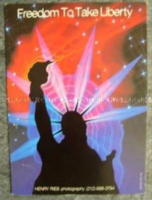 Werbekarte für Henry Ries. Ansicht: Statue of Liberty als Helioptix
