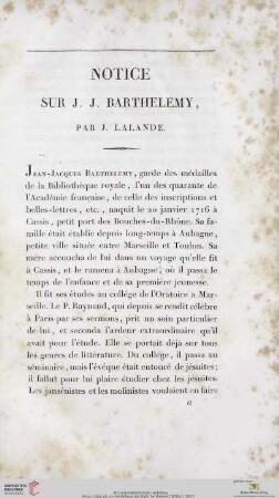 Notice sur J. J. Barthelemy par J. Lalande