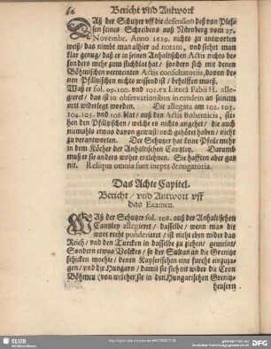 Das Achte Capitel. Bericht, und Antwort uff das Examen