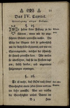 Das IV. Capitel. Widerlegung obiger Gründe.
