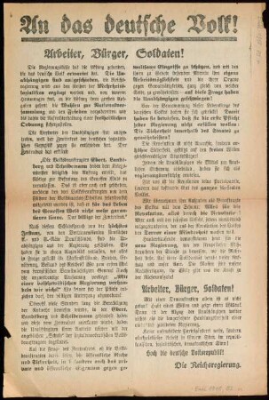 An das deutsche Volk! : Arbeiter, Bürger, Soldaten!