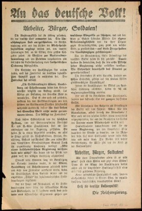 An das deutsche Volk! : Arbeiter, Bürger, Soldaten!