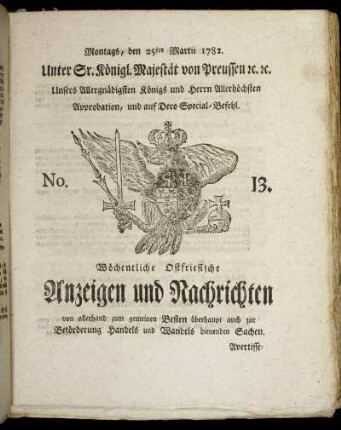 No. 13. Montags, den 25ten Martii 1782
