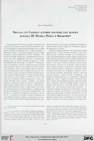 N.S. 2/3.1997: Trevano czy Castello autorem ostatniej fazy budowy kościoła ŚŚ. Piotra i Pawła w Krakowie?