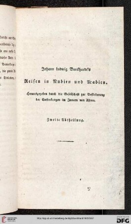 Jacob Ludwig Burckhardt's Reisen in Nubien und Arabien [...] Zweite Abtheilung