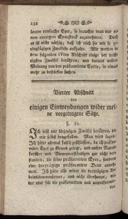 Vierter Abschnitt von einigen Einwendungen wider meine vorgetragene Sätze.