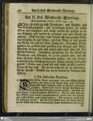Am II. Heil. Weyhnacht-Feyertage. Evangelium, Matth. XXIII. v. 34 - 39