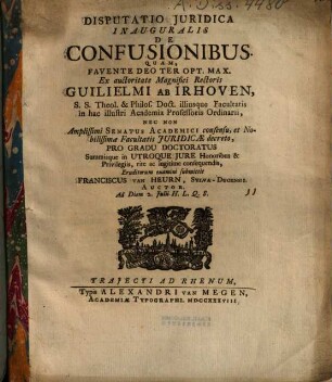 Disputatio Iuridica Inauguralis De Confusionibus