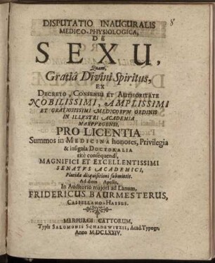 Disputatio Inauguralis Medico-Physiologica, De Sexu