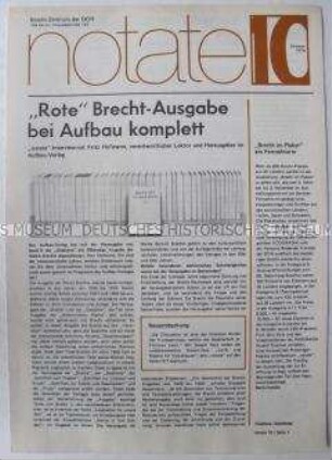 Mitteilungsblatt des Brecht-Zentrums der DDR zum Abschluss der Brecht-Gesamtausgabe