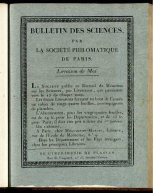 Bulletin Des Sciences, Par La Société Philomatique De Paris. Livraison de Mai.