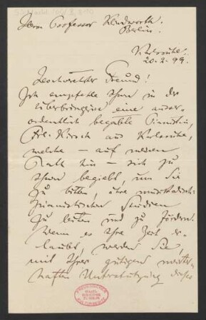 Brief an Karl Klindworth : 20.02.1899