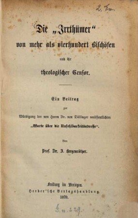Die Anschauungen des Cultusministers Herrn Dr. Falk über die katholische Kirche nach dessen Rede vom 10. Dezember 1873