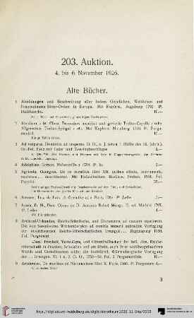 203. Auktion: 4. bis 6. November 1926 (Nr. 1-541)