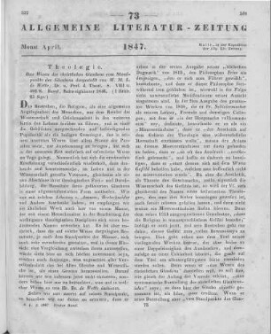 Wette, W. M. L.: Das Wesen des christlichen Glaubens vom Standpunkte des Glaubens dargestellt. Basel: Schweighäuser 1846