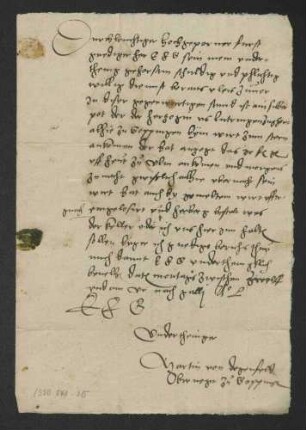 Schreiben von Martin von Degenfeld, Obervogt zu Göppingen, an Herzog Ulrich, in der er die bevorstehende Ankunft der von Ulm kommenden Herzogin von Lothringen meldet und Weisungen erbittet (100)
