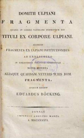 Fragmenta quibus in codice vaticano inscriptum est tituli ex corpore Ulpiani