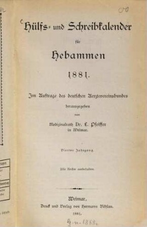 Hülfs- und Schreibkalender für Hebammen. 4. 1881