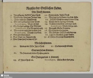 Register der Geistlichen Lieder.