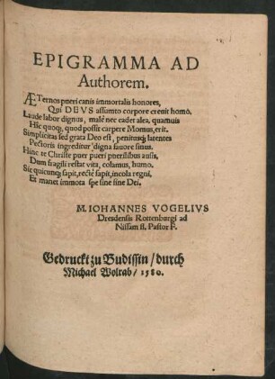 Epigramma Ad Authorem.